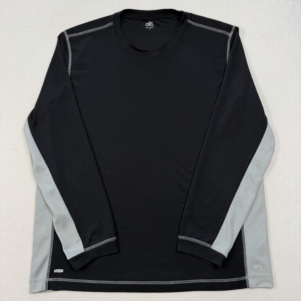 Alo Men's Long‎ Sleeve Shirt Lightweight Yoga XL Coolfit Black Gray